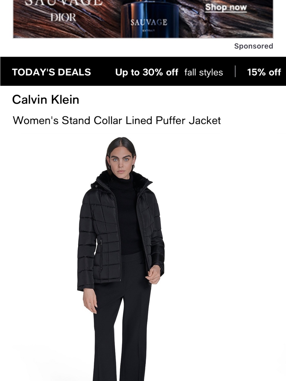 Calvin Klein Black Quilted Stand-Collar Puffer Jacket